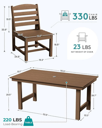 SERWALL Armless Outdoor Dining Chair Set of 2, All Weather Resistant,Brown