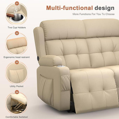 Loveseat Recliner Sofa, Home Theater Seating with Massage, Reclining Loveseats with Console, Wall Hugger RV Couch Movie Theater Chairs, RV Furniture Sofas with USB, Cup Holders, Drawer for Gaming Room