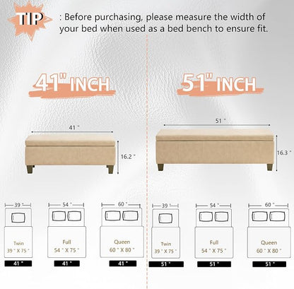 41" Storage Ottoman, Storage Bench with Safety Hinge, Upholstered Synthetic Leather Ottoman Bench for Bedroom, Living Room, Entryway, Hallway, Foot Rest, Support 500lbs