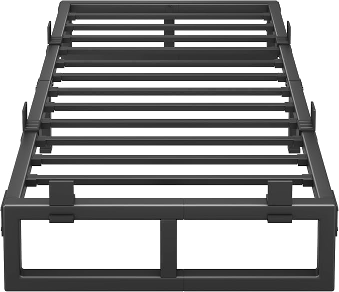 Twin Bed Frames, 12 Inch Metal Platform Bed Frame with Squeak Free U-Slot Design, 6 Non-Slip Guards, 3500lbs Heavy Duty Steel Slat Support, No Box Spring Needed, Under Bed Storage, Black