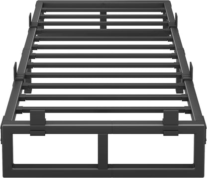 Twin Bed Frames, 12 Inch Metal Platform Bed Frame with Squeak Free U-Slot Design, 6 Non-Slip Guards, 3500lbs Heavy Duty Steel Slat Support, No Box Spring Needed, Under Bed Storage, Black