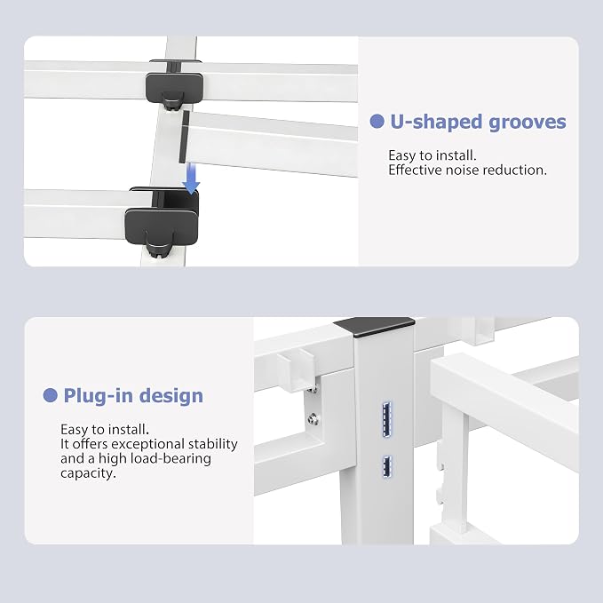 NKZ 24 Inch Full Size Bed Frame, Metal Bed Frame & Box Spring 2 in 1 Platform with Round Corner Legs, 4000Lbs Heavy Duty Metal Frame, Mattress Slide Stopper, Headboard Hole, Noise-Free, Easy Assembly