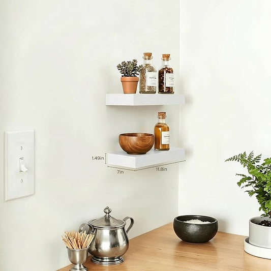 Floating Shelves Set of 2,11.8 Inches Small Wall Shelves for Living Room Bathroom Kitchen and Bedroom,White