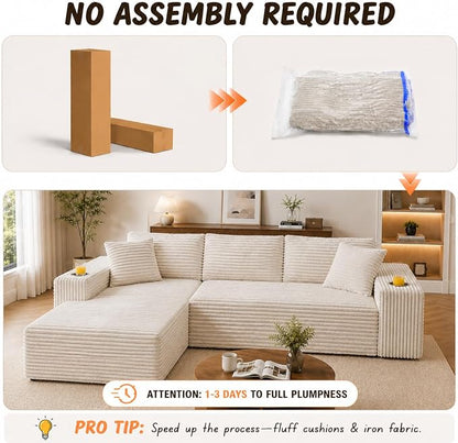 103” Cloud Sectional Couch, Convertible Boneless Couch, Modular L-Shaped Couch, Soft Friendly Fluffy Couch, No Assembly Required(Left-Facing, Beige)