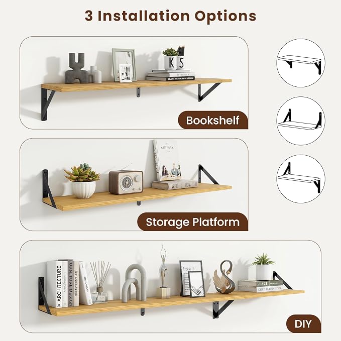 Axeman 36 Inch Floating Shelves | 8 Inch Deep Oak Wall Shelves Set of 2 | 36''W x 8''D Rustic Oak Shelves for Bathroom Living Room Bedroom Kitchen