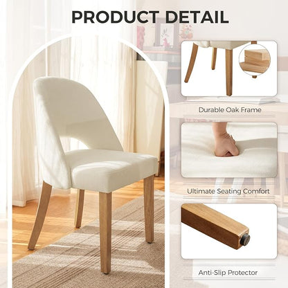 Wooden Dining Chairs Set of 6, Upholstered Modern Chenille Dining Room Chair Kitchen Chairs, Comfy Farmhouse Dinner Chair for Kitchen Dining Room, Beige