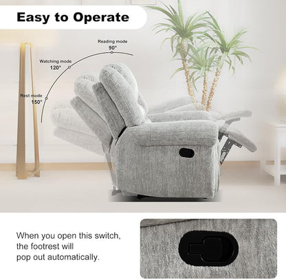 INZOY Recliner Chair, Heavy Duty Manual Reclining Sofa Single Lounge Sofa for Living Room, Home Theater Seating, Grey White