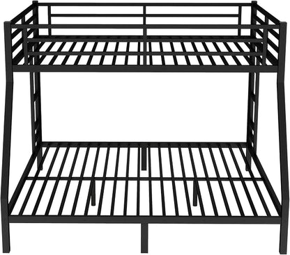EMKK Queen Over King Bunk Bed for Adults, Metal Bunk Beds Queen Over King Size for Teens Dorm Bedroom Guest Room,Heavy Duty Bunk Beds with Ladder and Safety Full Length Guardrail (Black)