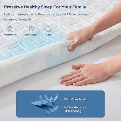 BEDLORE Waterproof Mattress Protector, RV Queen Size Mattress Pad Noiseless with Deep Pocket 6"-18" Depth, Soft Breathable Dirt-Proof Bed Mattress Cover Washable (White)