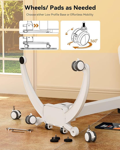 JOY worker Foldable Mobile Standing Desk, Upgraded Height Adjustable Rolling Desk, Max Height 47.6", 90° Tiltable Board & Base, Portable Workstation with Moveable Wheels, Holds Up to 22lbs, White