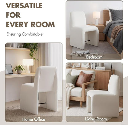 Hyfirm Upholstered Dining Chairs Set of 6, Modern Armless Desk Chair with Metal Footrest for Diningroom Bedroom Livingroom Reading Room,White Fabric