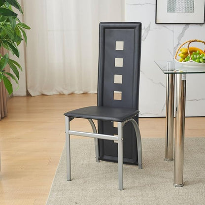 Karl home Dining Chairs Set of 4, PU Leather & Hollow High Back, Black | Black kitchen chairs with padded seats & foot cap protection for dining kitchen living room,300lbs capacity,space-saving