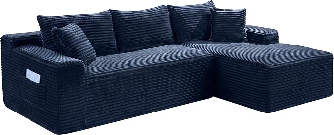 95" L-Shaped Right Facing Cloud Sectional Couch for Living Room, Modular Compressed Boneless Sectional Sofa Corduroy Boneless Corner Foam Sofa W/Chaise Lounge and Pillows