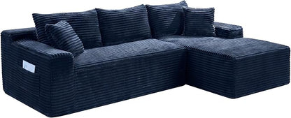 95" L-Shaped Right Facing Cloud Sectional Couch for Living Room, Modular Compressed Boneless Sectional Sofa Corduroy Boneless Corner Foam Sofa W/Chaise Lounge and Pillows