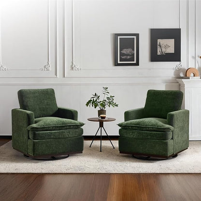 VINGLI 360° Swivel Accent Chairs Set of 2 with Double-Layer Seat Cushions, Comfy Single Square Sofa Armchairs, Upholstered Club Chairs for Living Room,Bedroom, Reading Room, Chenille Green