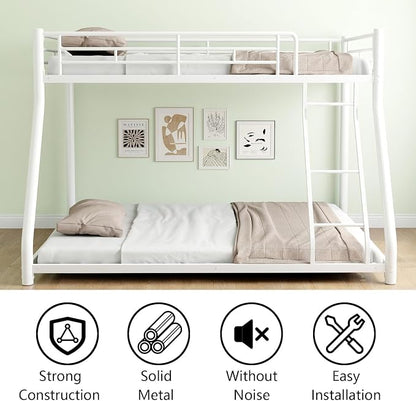 EMKK Twin Over Full Bunk Bed Metal Bunk Beds for Teens Adults, Heavy Duty, Twin Over Full Size Bunk Beds with Ladder & Safety Guardrails,No Box Spring Needed,Easy to Assemble,White
