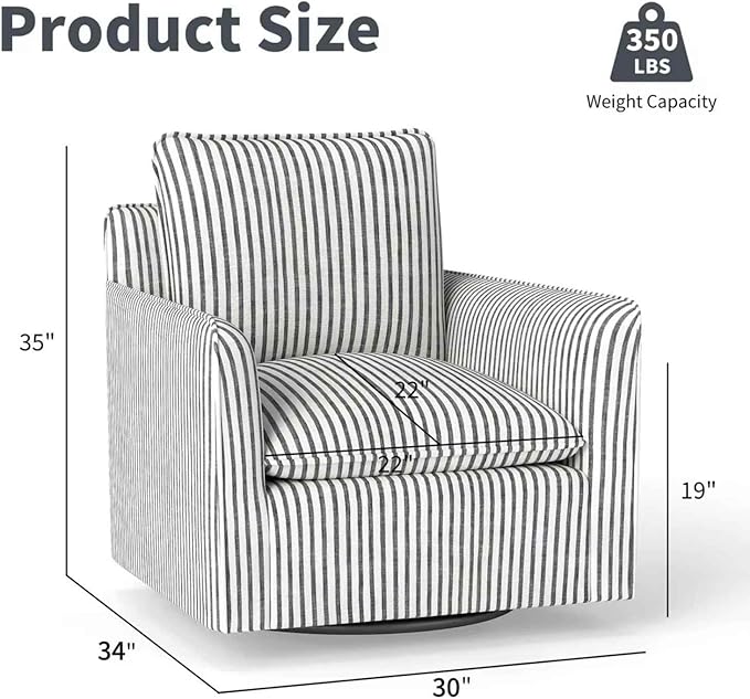 INZOY Swivel Accent Square Chair with Thick Padded Backrest Cushion, Swivel Reading Chair for Living Room Bedroom Small Spaces, Blue