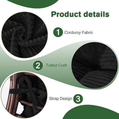 idee-home Egg Chair Cushion Replacement, Tufted Hanging Egg Chair Cushions with Corduroy Cover, Oversized Wicker Swing Cushion for Indoor Hammock Basket Chair, Black (Chair Not Included), 48x32 Inch
