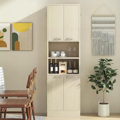 Giantex Kitchen Pantry Cabinet, 75'' Tall Freestanding Cupboard with Doors & Shelves, Safety Hinges & Anti-Tipping Devices, Storage Sideboard for Dining Room, Living Room (Light Oak)