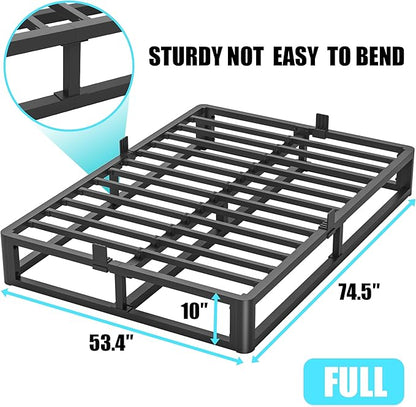 Bilily 10 Inch Full Bed Frame with Round Corner, Heavy Duty 3500 LBS Steel Slats Support with Mattress Slide Stopper, No Box Spring Needed, Noise Free, Easy Assembly