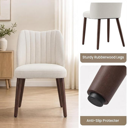 Upholstered Dining Chairs Set of 6, Modern Fabric Dining Chairs with Curved Backrest & Solid Rubber Wood Legs, Padded Kitchen Dining Room Chairs for Restaurant Cafe, Beige