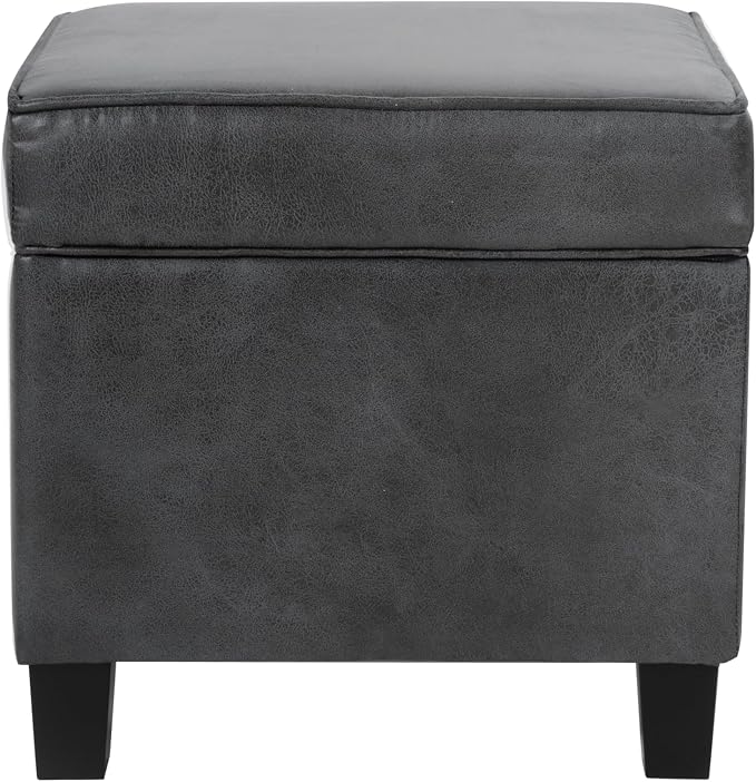 HomePop 18" Classic Square Storage Ottoman - Gray Faux Leather