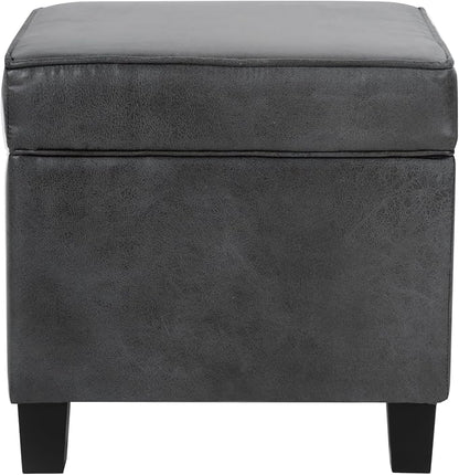 HomePop 18" Classic Square Storage Ottoman - Gray Faux Leather