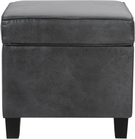 HomePop 18" Classic Square Storage Ottoman - Gray Faux Leather