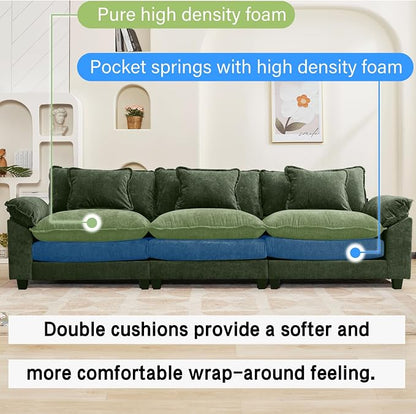 Oprisen 120" Modular Sectional Sofa, Comfy Cloud Couch Sectional, Chenille Sofa Sleeper Deep Seat Sofa with Throw Pillows for Living Room (Green, 120"- 3 Seater)
