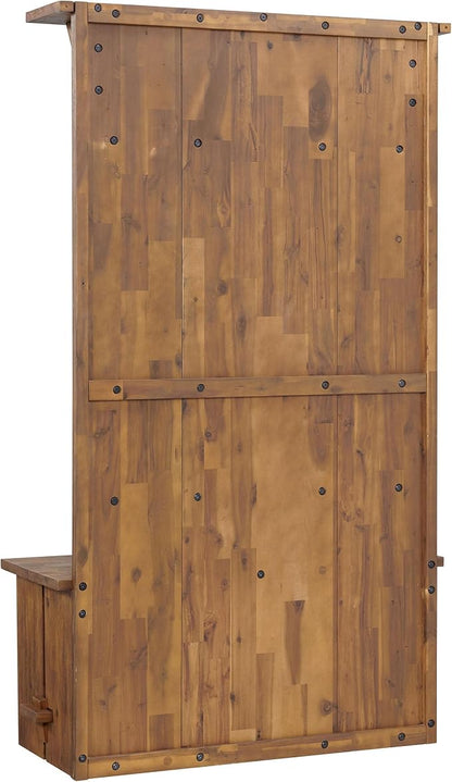 Alaterre Furniture Bethel Hall Tree with Bench – Rustic 70-Inch Entryway Organizer with 7 Metal Double Coat Hooks, Solid Wood Bench and Storage Shelves for Mudroom or Hallway (Natural Aged Brown)