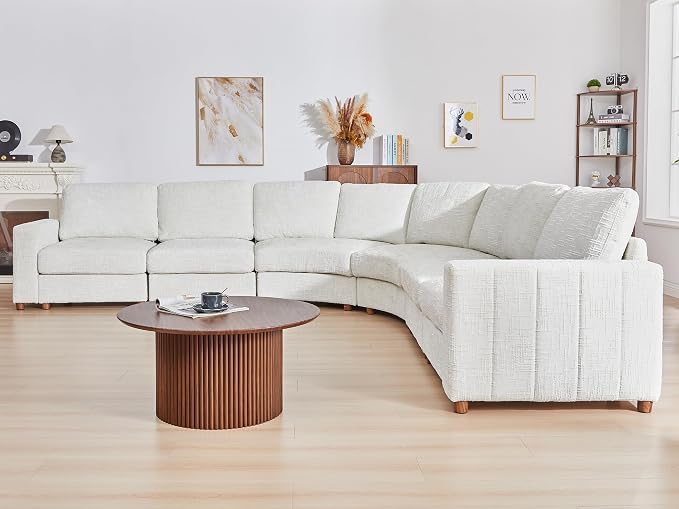 ORRD Oversized Curved Sectional Sofa, Convertible L Shaped Couch with Deep Seat, Boucle Modular Sectional Sofa with Pillows, Curved Chenille Comfy Corner 6 Seat Couch for Living Room, White