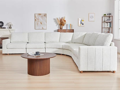 ORRD Oversized Curved Sectional Sofa, Convertible L Shaped Couch with Deep Seat, Boucle Modular Sectional Sofa with Pillows, Curved Chenille Comfy Corner 6 Seat Couch for Living Room, White