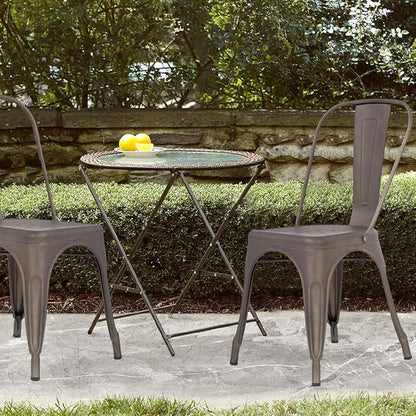 FDW | Set of 4 Metal Dining Chairs | Bronze | Stackable Tolix Side Chairs with Backrest | Scratch-Resistant | Non-Slip Feet | Indoor/Outdoor Use | 330 lbs Capacity | Ideal for Kitchen & Restaurant