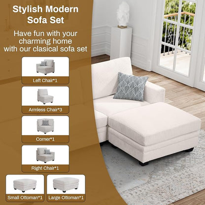 Legend Vansen Oversized Modular Sectional Sofa,8 Seat U Shaped Couch with Ottoman,Corduroy Sofa with Deep Seat,Convertible Large Sectional Couches for Living Room(Cream, U-8)