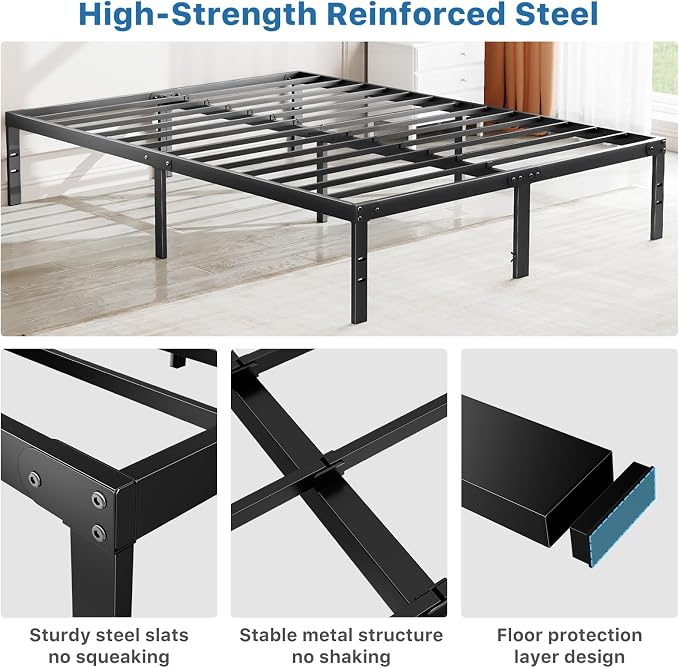 DUMOS Twin Size 14 Inch Bed Frame - Metal Platform Bed Frame Mattress Foundation with Steel Slat Support, No Box Spring Needed, Storage Space Under Base, Easy Assembly, Black