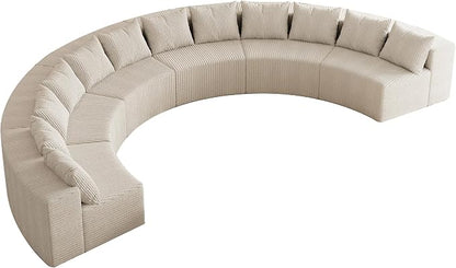 KEIKI 6 Seat Corduroy Curved Sectional Sofa, Symmetrical Modular Semi Circular Couch, Deep Seat Tufted Corner Sofa for Living Room, Lobby, Beige
