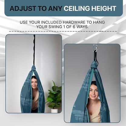 Indoor Sensory Swing for Kids or Outdoor – Holds 300lbs, Double-Layer, & 360° Swivel, Calming Compression Therapy Swing Hammock for Kids & Adults with All Hardware – Sensory-Motor Toys & Gifts