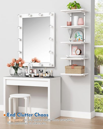 Harwaya White 5 Tier Wall Shelf Unit for Shoes Display, Lack Wall Bookshelf for Bedroom, Vertical Tiered Floating Book Shelves for Office Living Room Bathroom Vanity Kitchen Closet Purses Bags