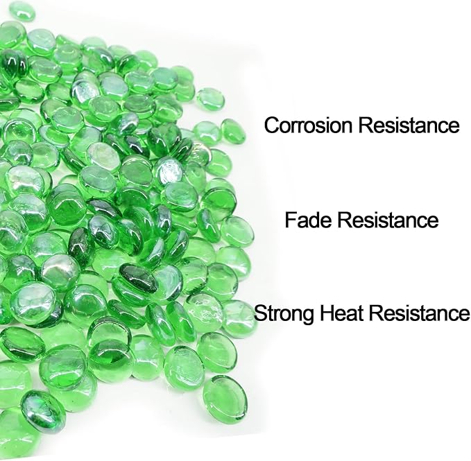 Fire Glass 5 Pound Green Glass Beads for Fire Pit 1/2 inch Tempered Glass Rocks