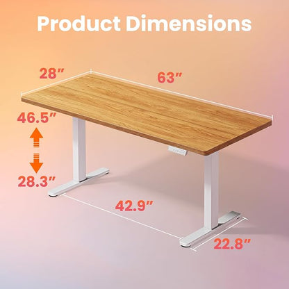 HUANUO Electric Standing Desk, 63" x 28" Height Adjustable Desk, 4 Memory Height Settings, Sit to Stand Up Desk for Home Office, with Headphone Hook, Cable Manager, Light Vintage Brown