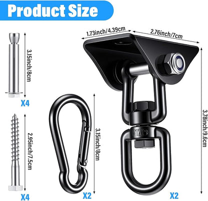 2 Pcs Swing Hanging Kit, Heavy Duty 2000 LB Capacity 360 Degree Rotating Hangers, Hardware for Porch Swing, Hammock, Chair, Yoga, Playground, Indoor and Outdoor Use, Black