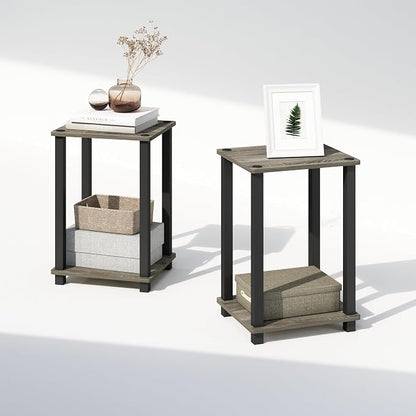 Furinno Simplistic Night Stand Set of 2, 2-Tier Small Nightstand with Open Shelf, Toolless Bedside Table, End Table, Side Table, for Bedroom, Closet, Dorm, French Oak