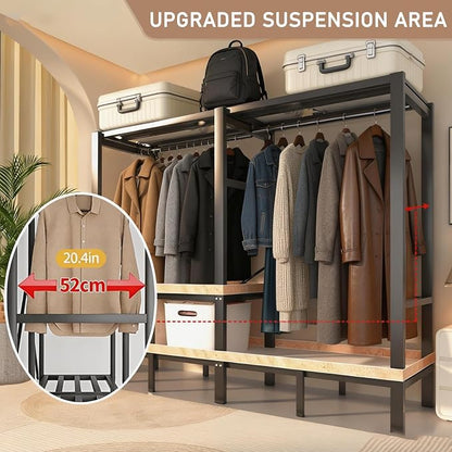 Heavy Duty Clothes Rack with Cover & Magnetic Doors, 1500lb Portable Wardrobe Closet - Foldable Garment Rack for Bedroom, Large Storage for Hanginng Dresses Jackets (Brown, 49.2IN)