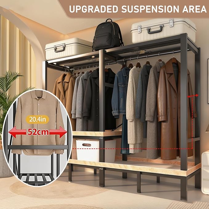 Heavy Duty Clothes Rack with Cover & Magnetic Doors, 1500lb Portable Wardrobe Closet - Foldable Freestanding Garment Rack for Bedroom, Large Storage for Hanginng Dresses Jackets (Grey, 70.8IN)