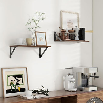 Axeman Floating Shelves | 8 Inch Deep Walnut Wall Shelves Set of 2 | 16W x 8D Rustic Wood Shelves for Bookshelf Living Room Bedroom Home Office Bathroom