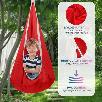 Kids Swing Seat Hammock Chair Indoor Outdoor Hanging Chair for Children,Soft & Safe with High Weight Capacity, Easy Install Perfect for Bedroom, Garden, Playroom (Red)