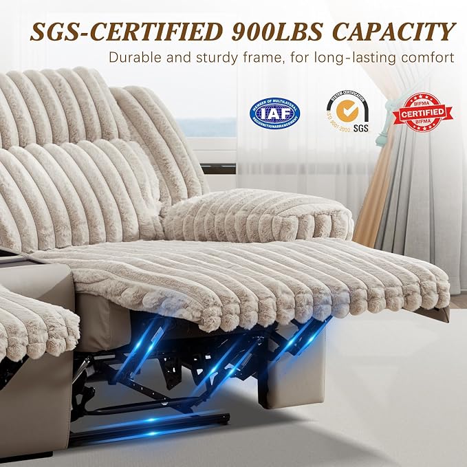 Oversized Reclining Loveseat with Hidden Cup Holders & Wireless Charger, Manual Double Recliner Sofa, Wall Hugger Loveseat Recliner with USB Ports for Living Room (Beige, Loveseat)