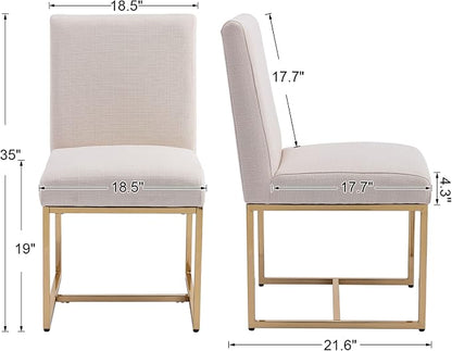 VESCASA Linen Upholstered Dining Chairs Set of 6, Mid Century Modern Padded Chair with Gold Metal Frame for Restaurant, Dining Room, Kitchen, Cream