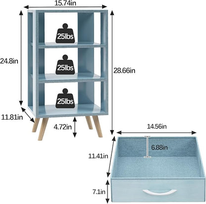 Aenuert Night Stand, Blue Nightstand with Drawer, Side Table with Open Storage, 3-Tier Modern End Table, Bedside Table for Small Space, Living Room, Bedroom