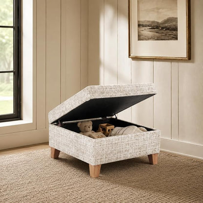 HomePop Camden Button Tufted 28" Storage Ottoman - Cream Textural Woven